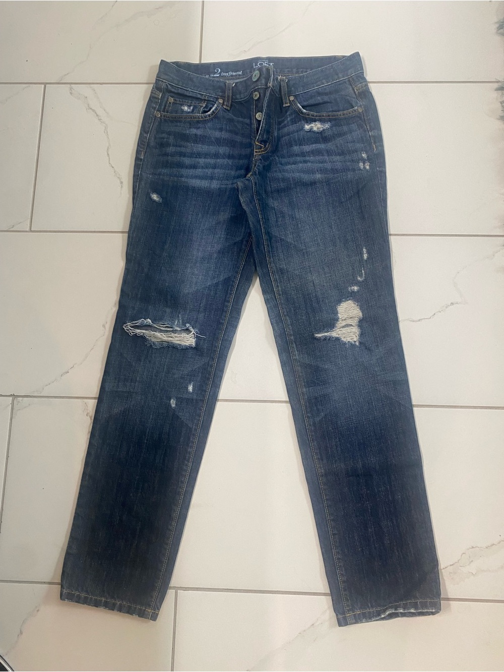 LOFT Dark Blue Distressed Boyfriend Jeans